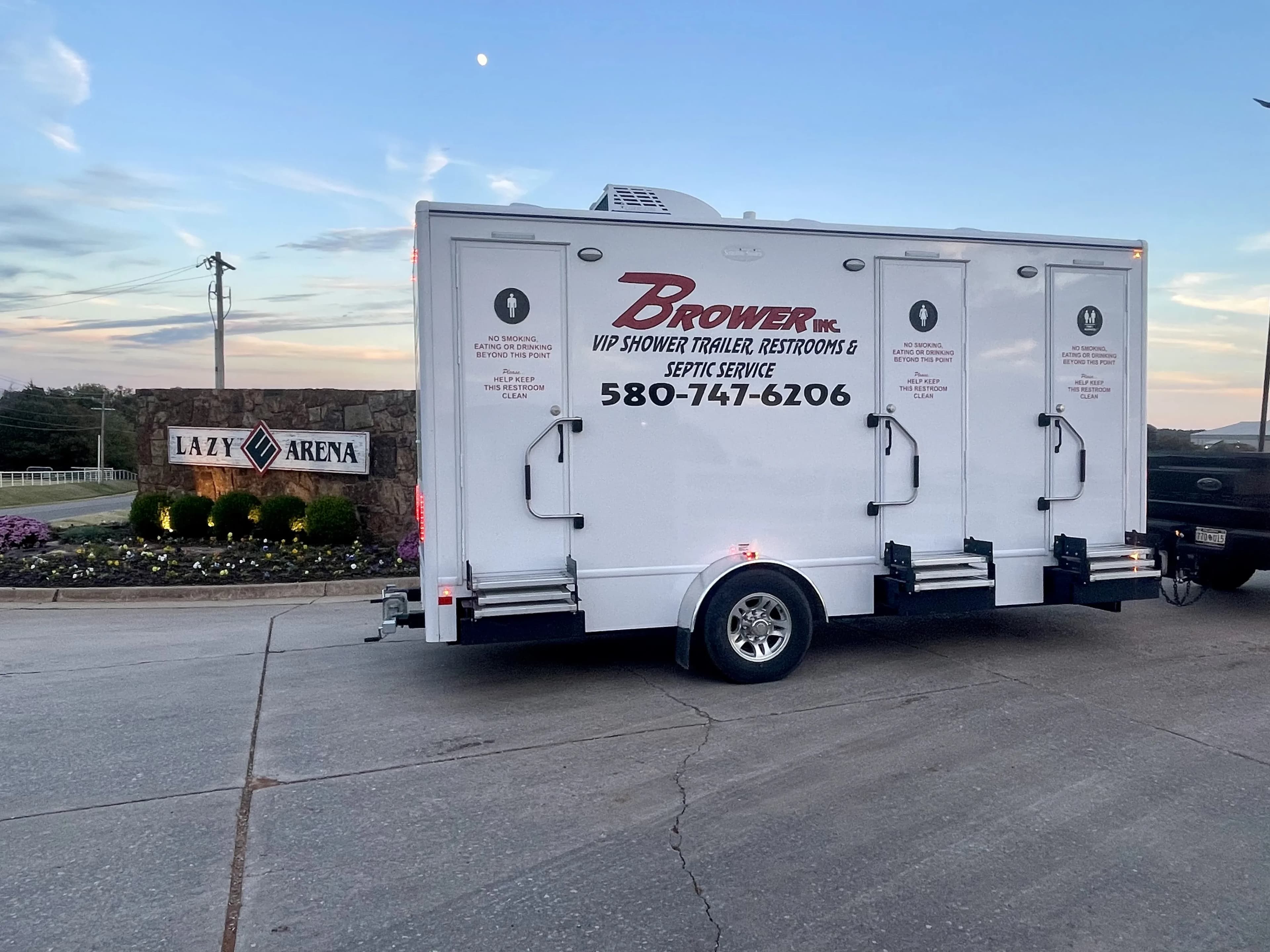 Brower Inc. 3-station compact restroom trailer in Newkirk, Oklahoma