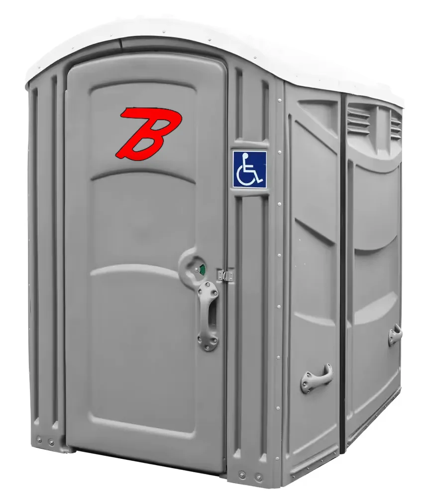 Brower Inc. ADA-compliant wheelchair-accessible portable restroom with Brower logo
