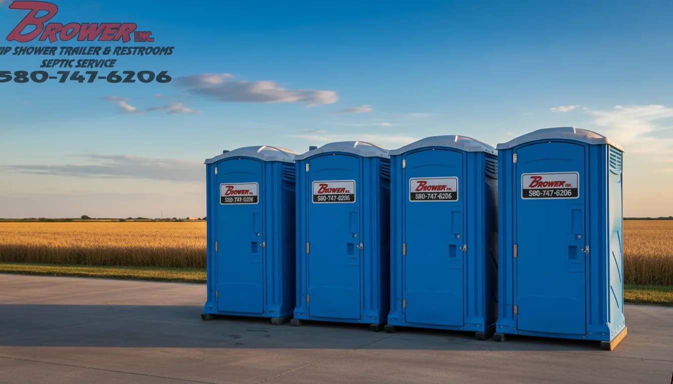Brower Inc. porta potty rental lineup in rural Oklahoma — 2026 pricing guide cover
